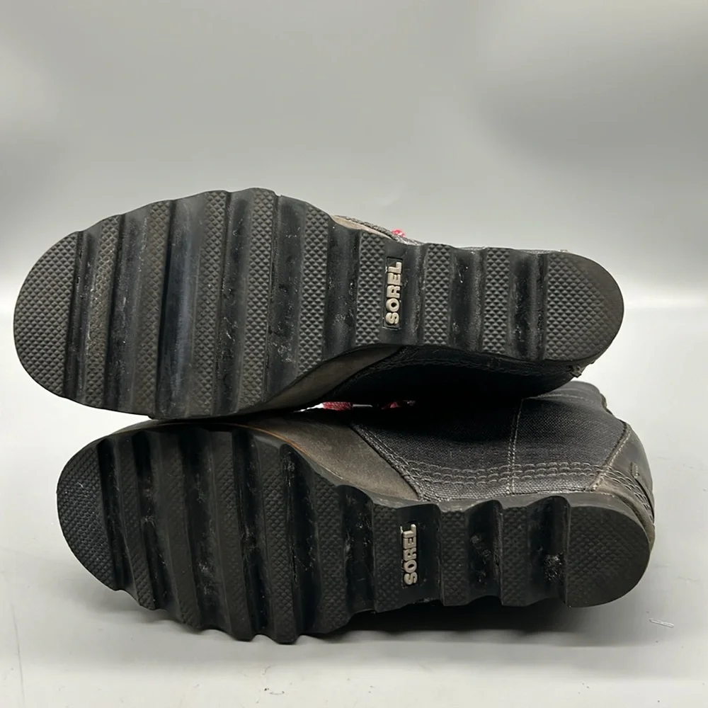 SOREL PDX GRAY LEATHER CANVAS LUG SOLE HIDDEN WEDGE HEEL LACE UP BOOT SIZE 8.5 - Picture 9 of 10